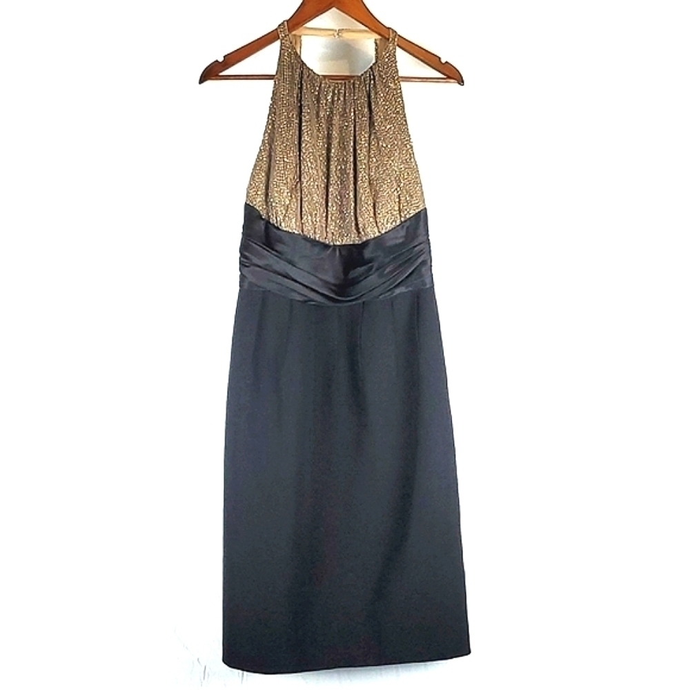 Carmen Marc Valvo Collection Black and Gold Silk‎ Sequin Dress
